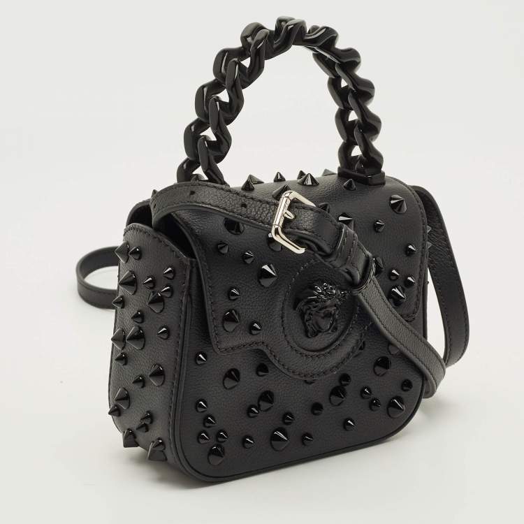 Pre Owned Versace Studded La Medusa Mini Black Leather Top Handle Bag
