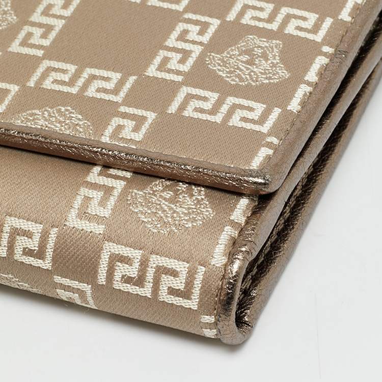 Pre Owned Versace Metallic Beige Medusa Canvas and Leather Trifold Wallet