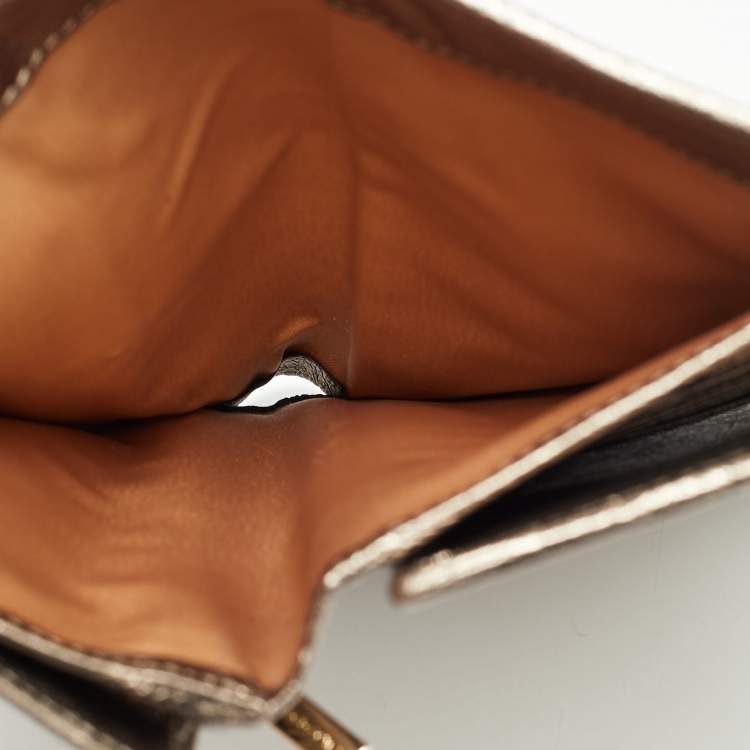 Pre Owned Versace Metallic Beige Medusa Canvas and Leather Trifold Wallet