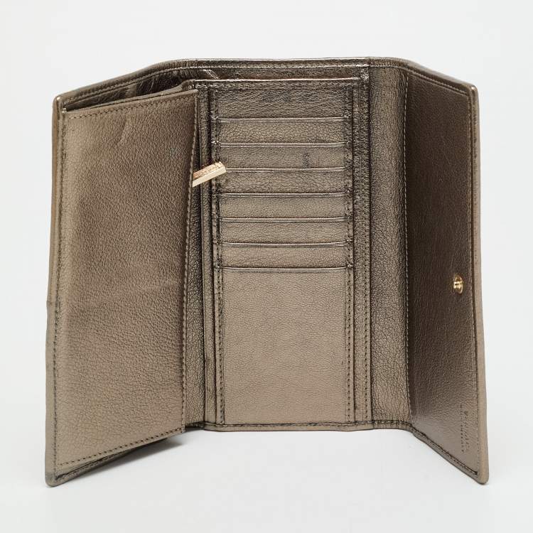 Pre Owned Versace Metallic Beige Medusa Canvas and Leather Trifold Wallet