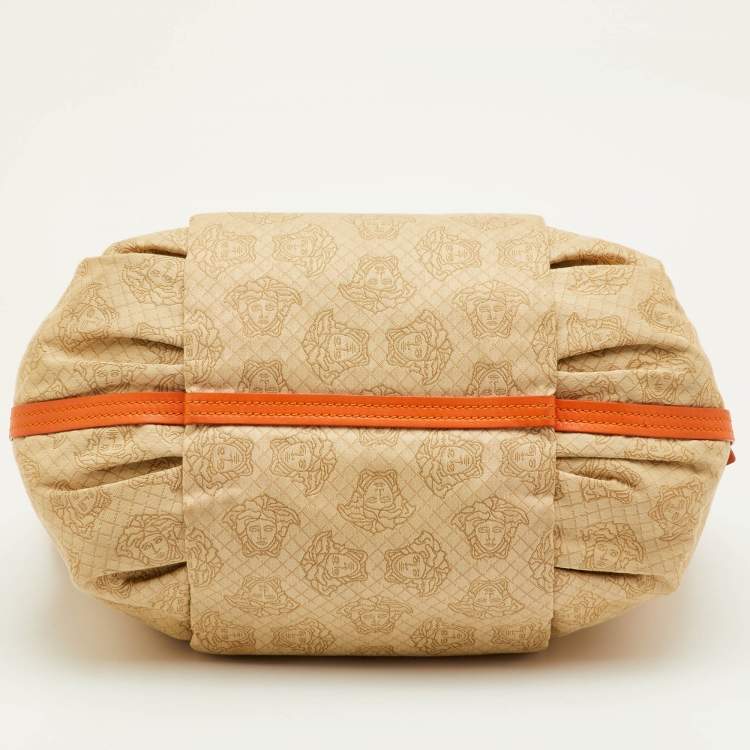 Pre Owned Versace Medusa Beige Canvas and Leather Tote