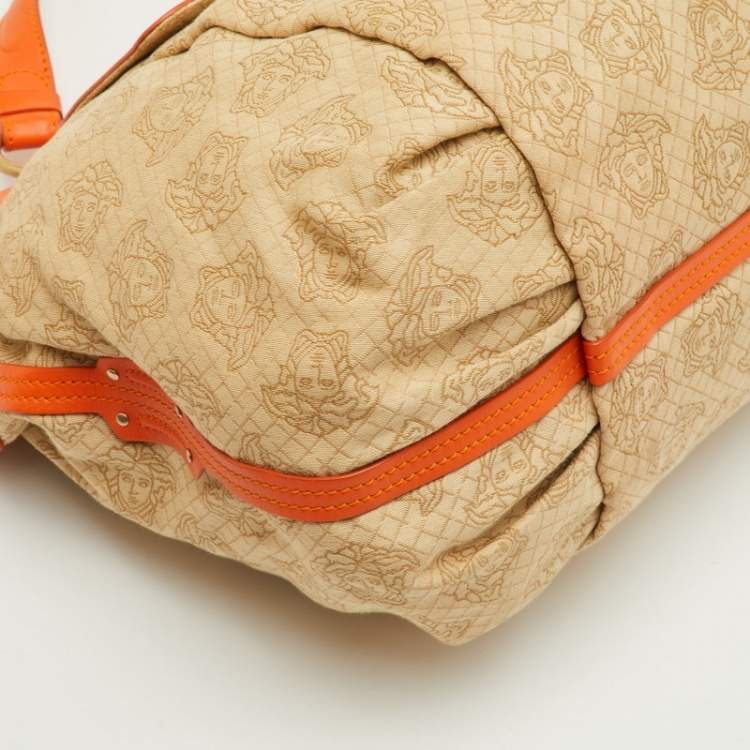 Pre Owned Versace Medusa Beige Canvas and Leather Tote