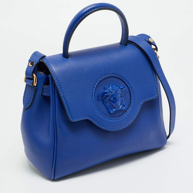 Pre Owned Versace La Medusa Blue Leather Top Handle Bag