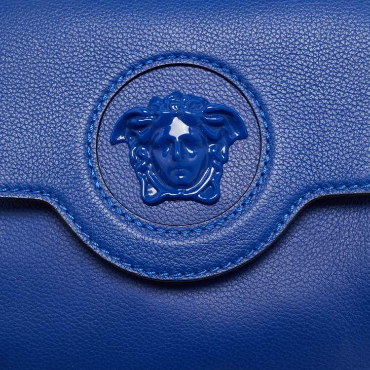 Pre Owned Versace La Medusa Blue Leather Top Handle Bag