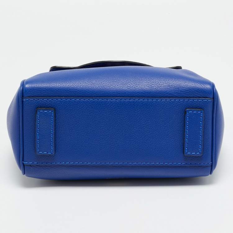 Pre Owned Versace La Medusa Blue Leather Top Handle Bag