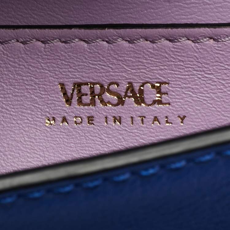 Pre Owned Versace La Medusa Blue Leather Top Handle Bag