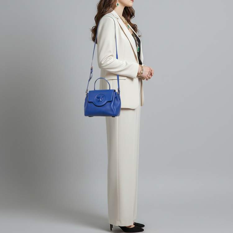 Pre Owned Versace La Medusa Blue Leather Top Handle Bag