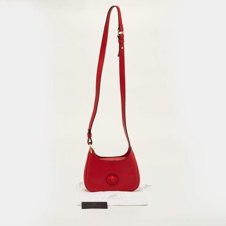 Pre Owned Versace Medusa Red Leather Crossbody Bag