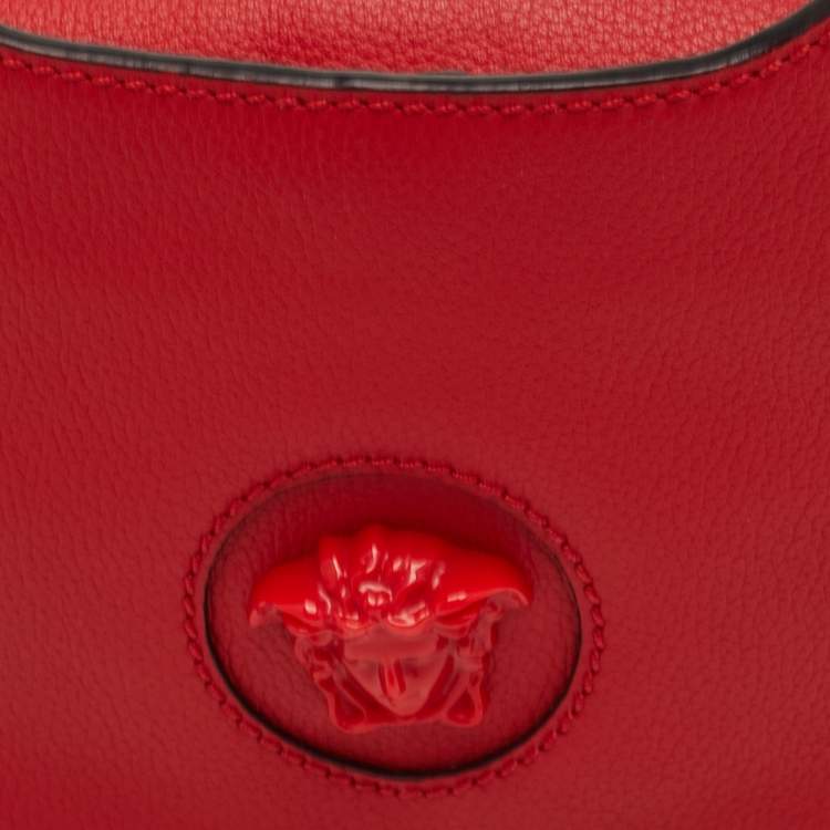Pre Owned Versace Medusa Red Leather Crossbody Bag