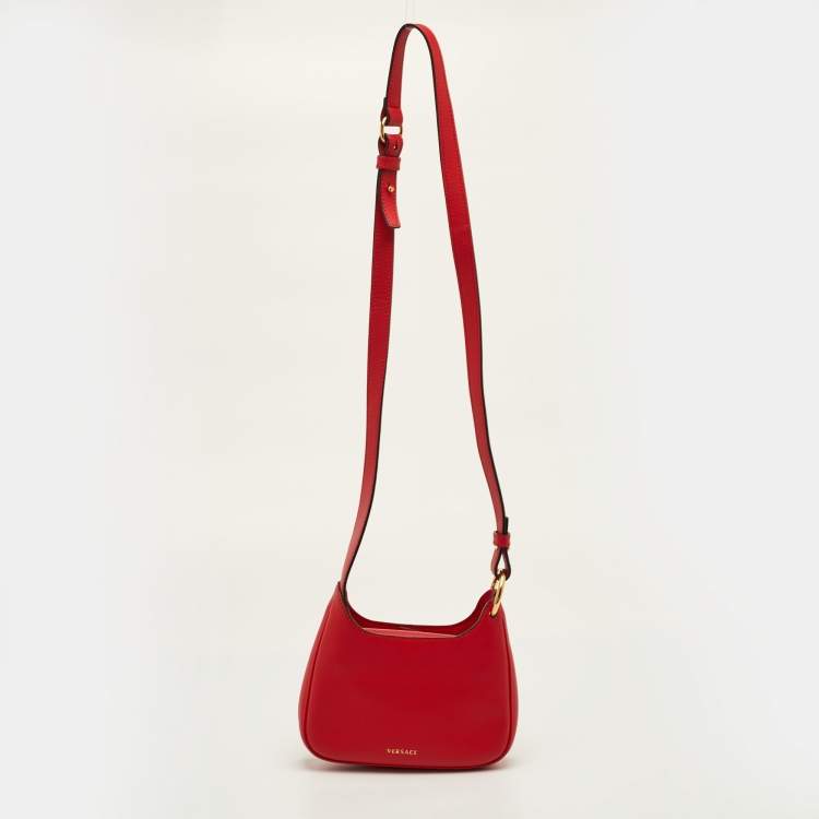 Pre Owned Versace Medusa Red Leather Crossbody Bag