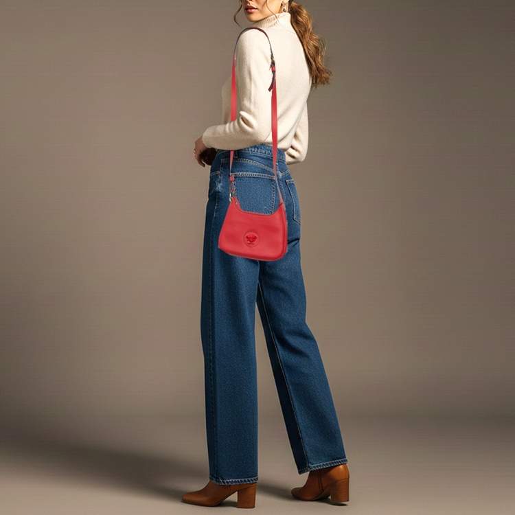 Pre Owned Versace Medusa Red Leather Crossbody Bag