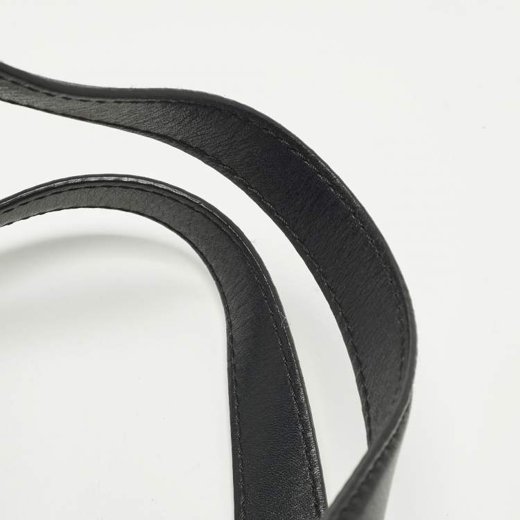 Pre Owned Versace Stripe Black Leather and Raffia Trim Tote