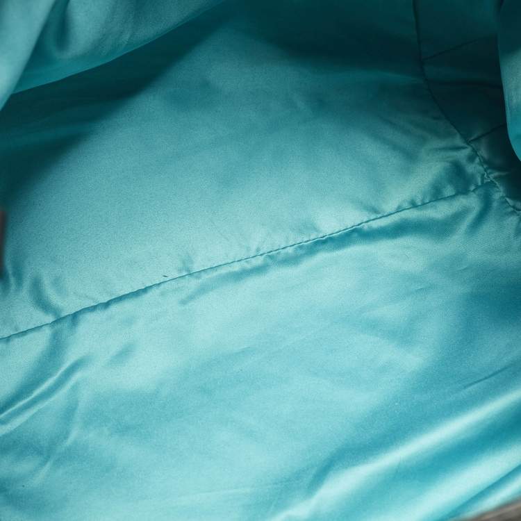 Pre Owned Versace Stripe Black Leather and Raffia Trim Tote