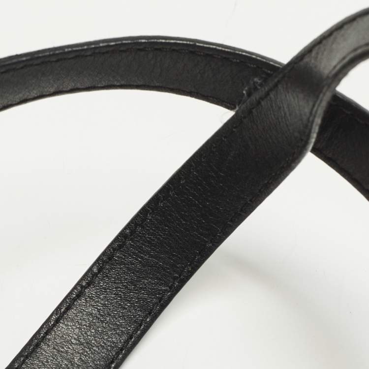 Pre Owned Versace Stripe Black Leather and Raffia Trim Tote