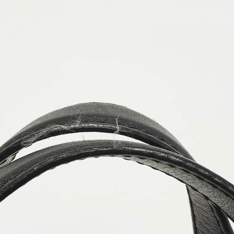 Pre Owned Versace Stripe Black Leather and Raffia Trim Tote