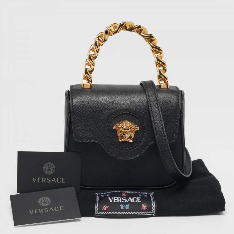 Pre Owned Versace La Medusa Mini Black Leather Top Handle Bag