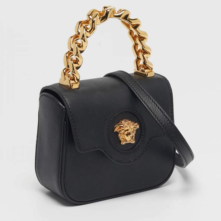 Pre Owned Versace La Medusa Mini Black Leather Top Handle Bag