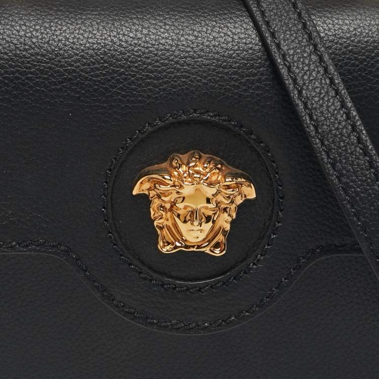Pre Owned Versace La Medusa Mini Black Leather Top Handle Bag
