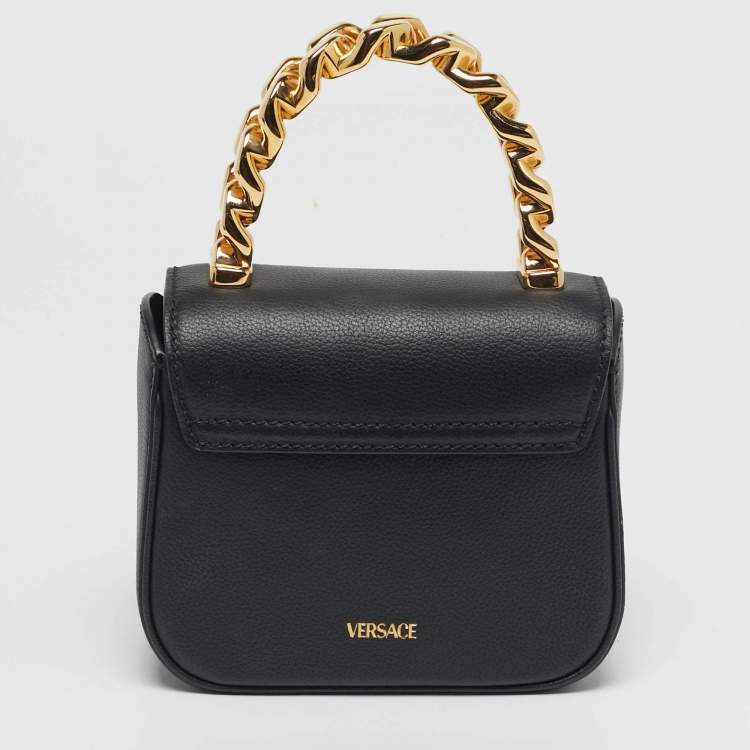 Pre Owned Versace La Medusa Mini Black Leather Top Handle Bag