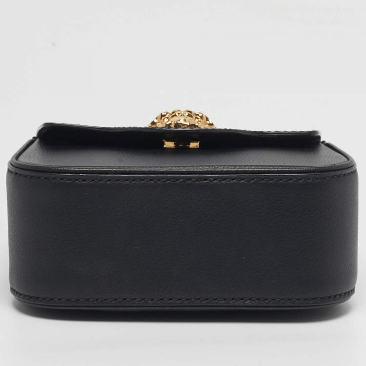 Pre Owned Versace La Medusa Mini Black Leather Top Handle Bag