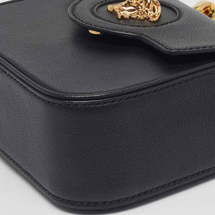 Pre Owned Versace La Medusa Mini Black Leather Top Handle Bag