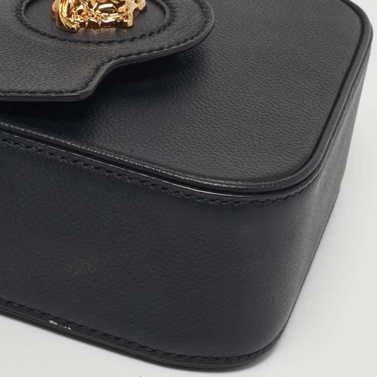 Pre Owned Versace La Medusa Mini Black Leather Top Handle Bag