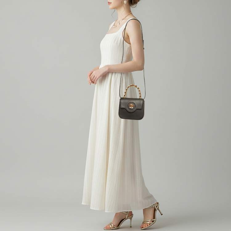 Pre Owned Versace La Medusa Mini Black Leather Top Handle Bag