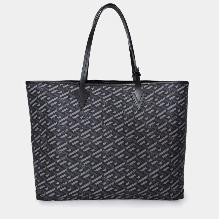 مملوكة مسبقًا Versace Grey La Greca Canvas Smiley Medusa Tote Bag with Pouch