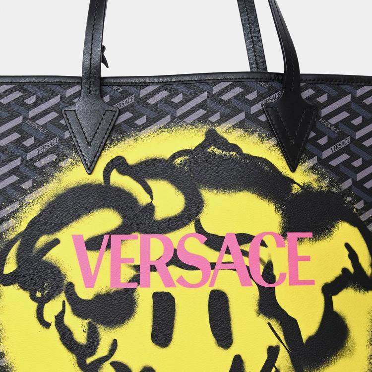 مملوكة مسبقًا Versace Grey La Greca Canvas Smiley Medusa Tote Bag with Pouch