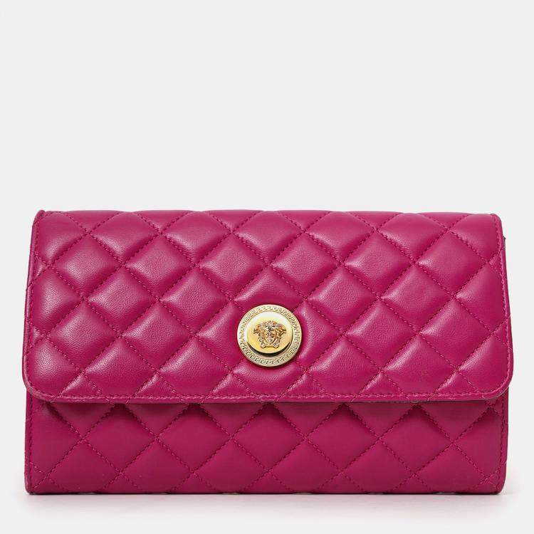 Pre Owned Versace Pink Leather Medusa Wallet On Chain