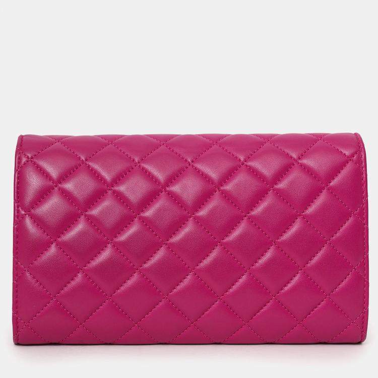 Pre Owned Versace Pink Leather Medusa Wallet On Chain