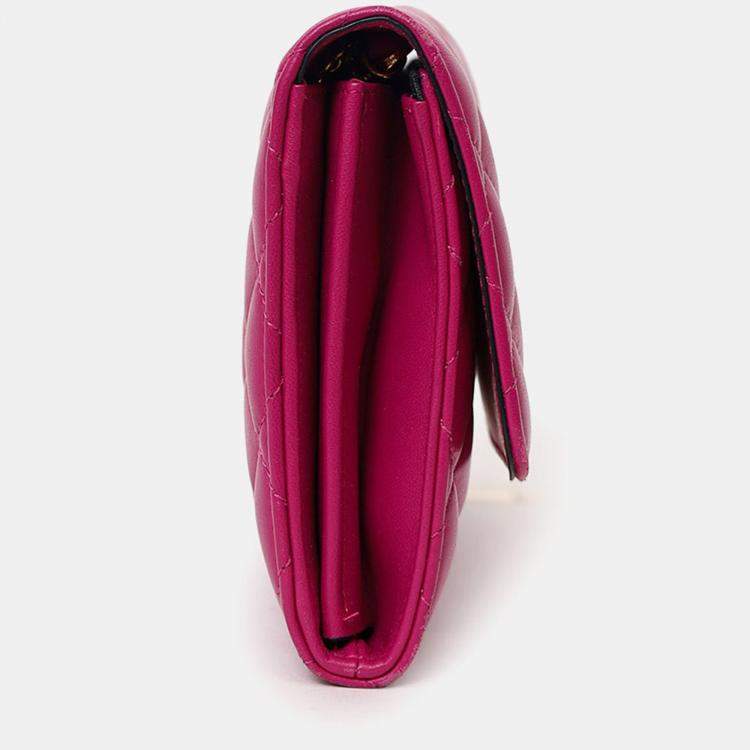 Pre Owned Versace Pink Leather Medusa Wallet On Chain