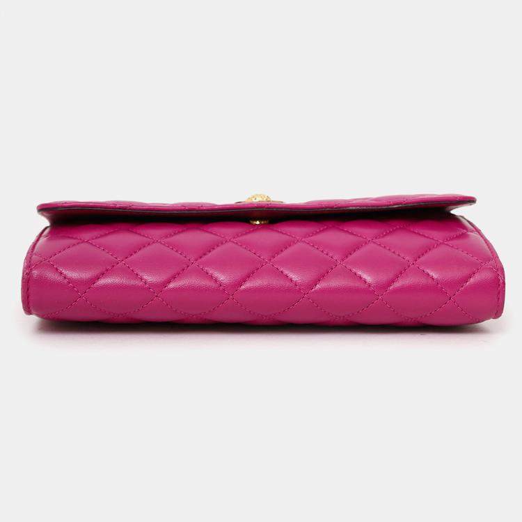 Pre Owned Versace Pink Leather Medusa Wallet On Chain