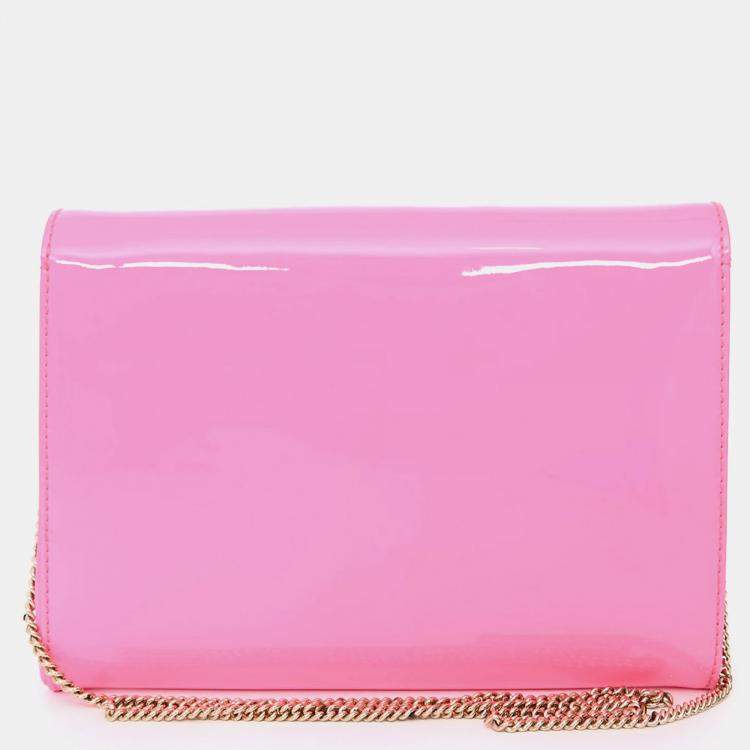 Pre Owned Versace Hot Pink Patent Leather Medusa Clutch with Chain