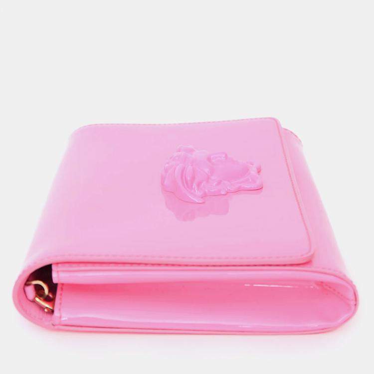 Pre Owned Versace Hot Pink Patent Leather Medusa Clutch with Chain