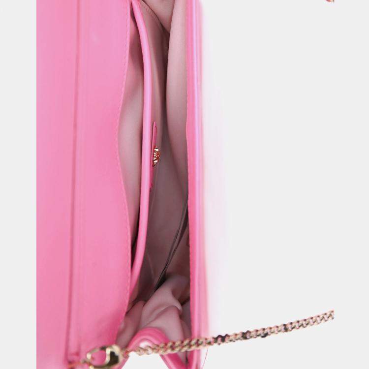 Pre Owned Versace Hot Pink Patent Leather Medusa Clutch with Chain