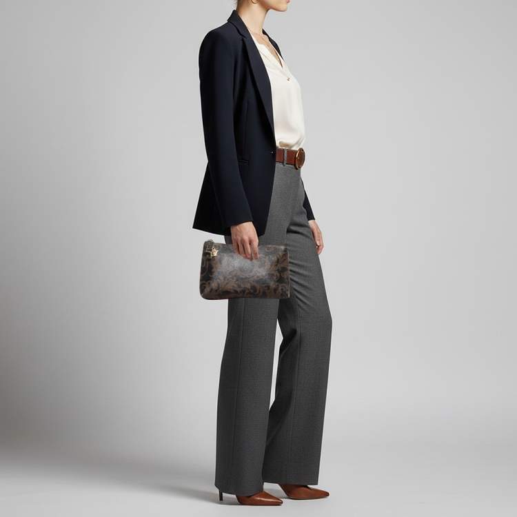 Pre Owned Versace Multicolor Barocco Print  Coated Canvas Pouch Clutch