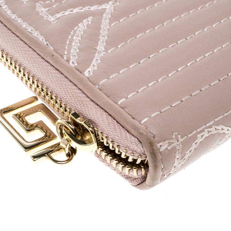 Pre Owned Versace Blush Pink Quilted Leather Vanitas Zip Around Wallet
