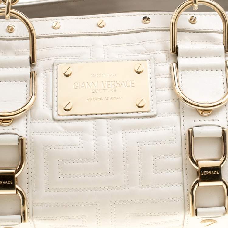 Pre Owned Versace White Quilted Leather Snap Out Of It Tote