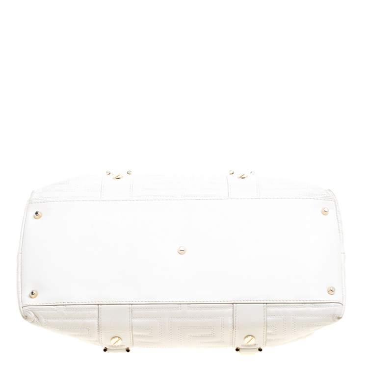 Pre Owned Versace White Quilted Leather Snap Out Of It Tote