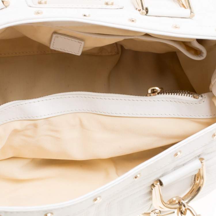 Pre Owned Versace White Quilted Leather Snap Out Of It Tote