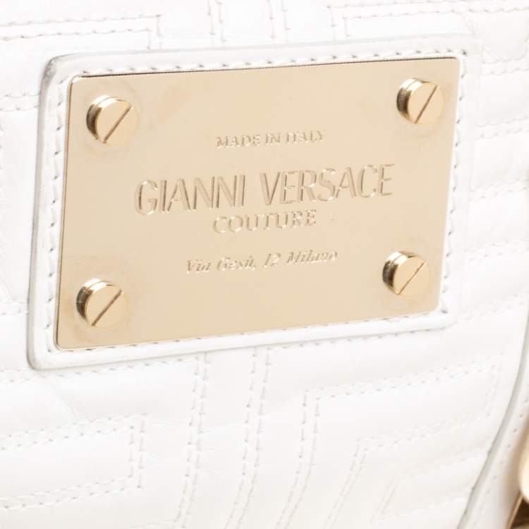 Pre Owned Versace White Quilted Leather Snap Out Of It Tote