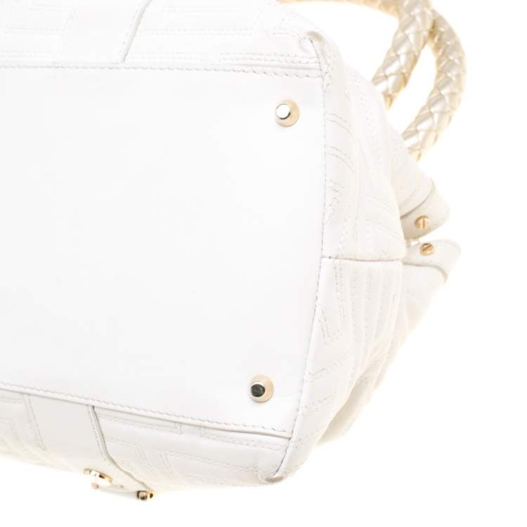 Pre Owned Versace White Quilted Leather Snap Out Of It Tote