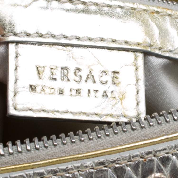 Pre Owned Versace Gold/Silver Ceramic Effect Leather Snap Out Of It Satchel