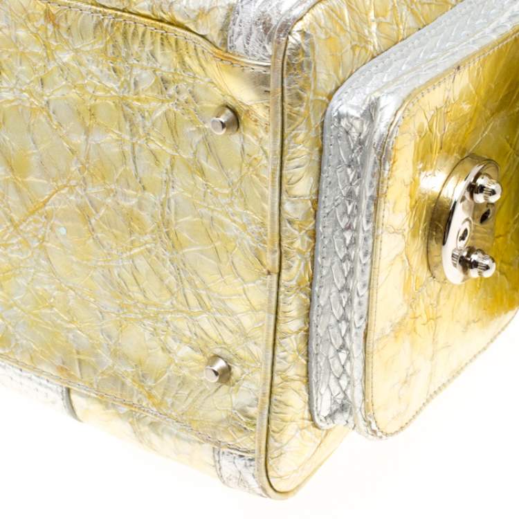 Pre Owned Versace Gold/Silver Ceramic Effect Leather Snap Out Of It Satchel