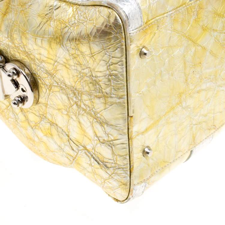 Pre Owned Versace Gold/Silver Ceramic Effect Leather Snap Out Of It Satchel