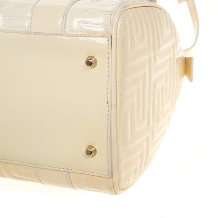 Pre Owned Versace Off White Quilted patent Leather Small Snap Out Of It Satchel