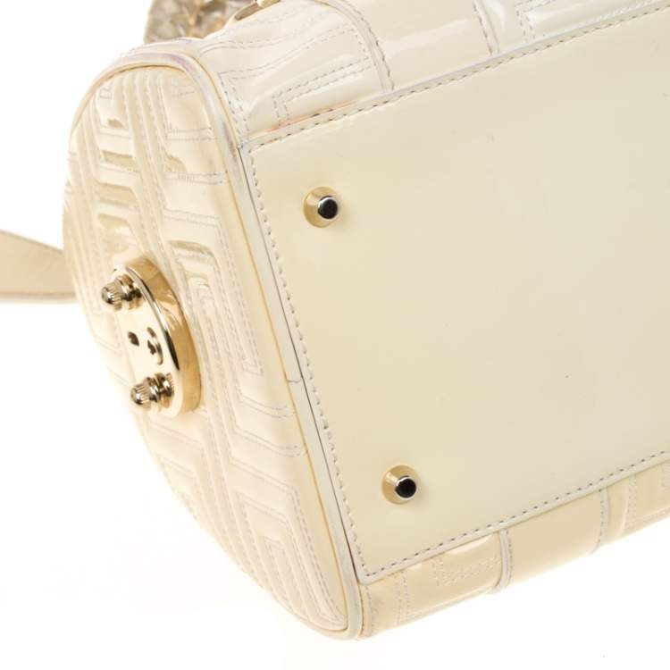 Pre Owned Versace Off White Quilted patent Leather Small Snap Out Of It Satchel