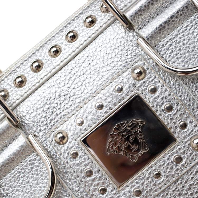 Pre Owned Versace Metallic Silver Leather Madonna Satchel