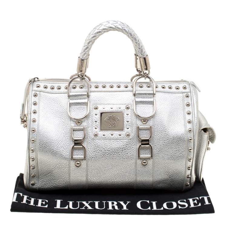 Pre Owned Versace Metallic Silver Leather Madonna Satchel